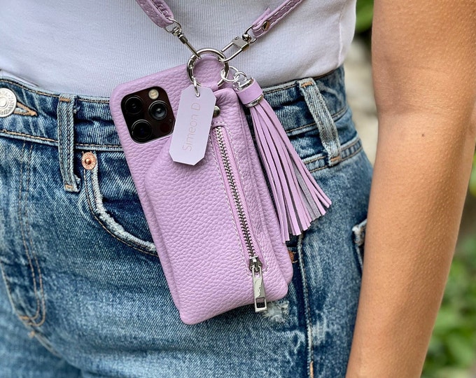 Personalized Leather iPhone Case for 12/13/14/15/16 Pro Plus Max, Crossbody Shoulder Strap, Zipper Wallet Phone Case, Waist Belt iPhone Case