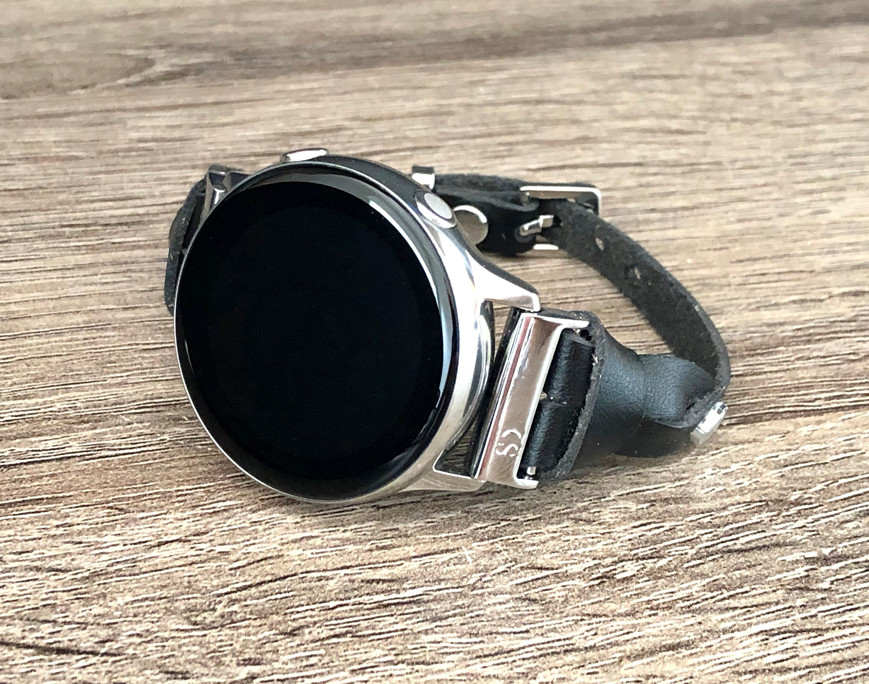 Samsung Galaxy Watch 42mm Active Band Black Leather & Silver Galaxy Watch Band Silver Galaxy