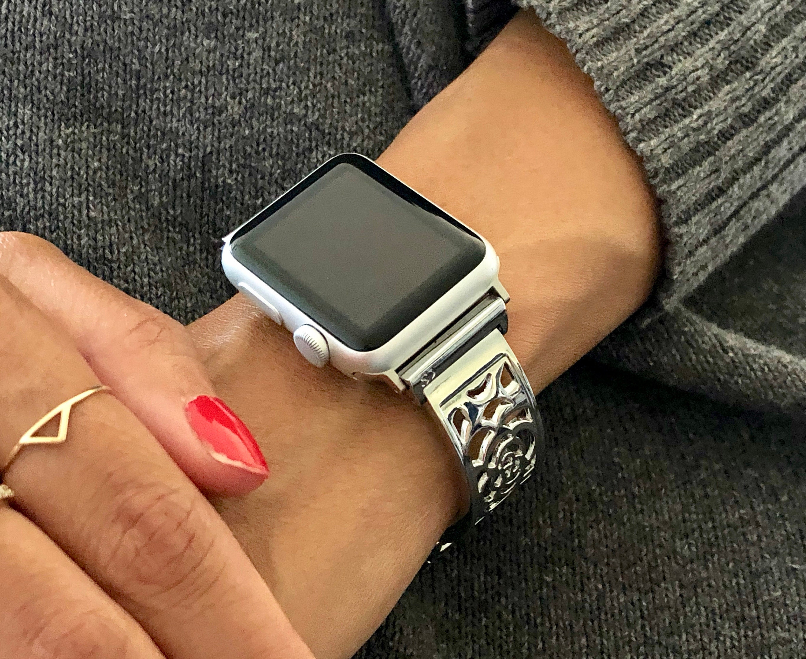 Apple Watch Band 38mm 40mm Women Shiny Silver Apple Watch 42mm | Etsy