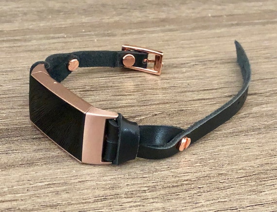 Rose Gold Fitbit CHARGE 5 Band Black Leather FITBIT Charge 5 Strap
