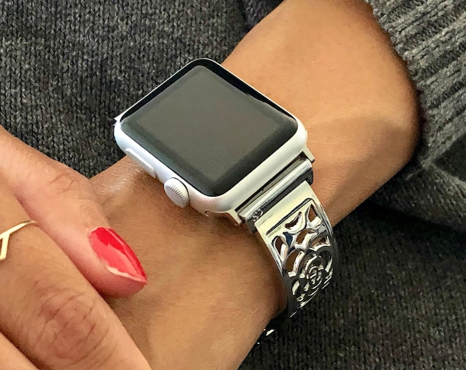 Women Apple Watch Band Bracelet Shiny Silver Metal Strap