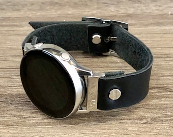 Galaxy Uhrenarmband Schwarz Leder Silber , Serie Ultra 8/7/6/5 Bügel, klassisches Armband