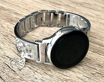 Samsung Galaxy Watch 4 Band 40mm 44mm Shiny Silver Samsung Galaxy Watch 4 Classic Bracelet 42mm 46mm Silver Tree of Life Medallion Bracelet