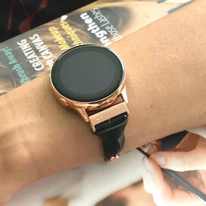 Bracelet de montre Galaxy noir, bracelet en cuir fin, bracelet en or rose