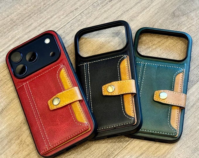 Personalized Leather iPhone Wallet Case 17/16/15 Pro Max Plus Air