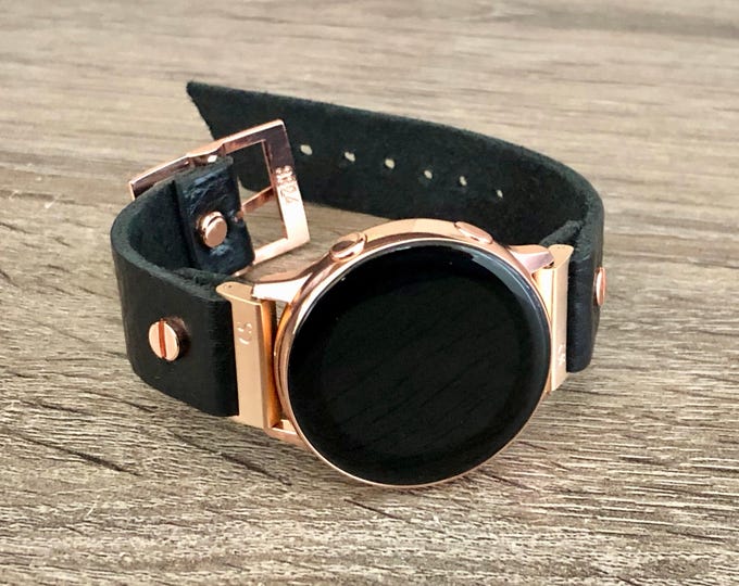 Samsung Galaxy Watch Band Strap - 40mm & 44mm, Black Leather Bracelet for Galaxy Watch 7-6-5-4 Series, 20mm Replacement Band