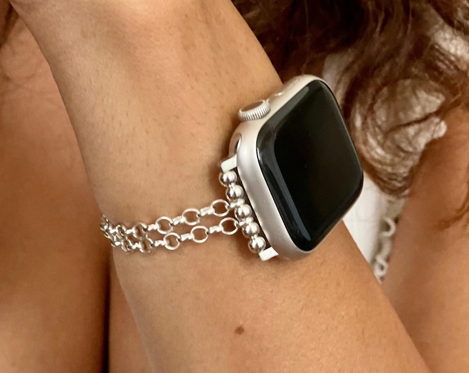 Sterling Silver Apple Watch Band Dainty Chain Strap Bracelet 42mm/46mm/41mm/45mm/Ultra