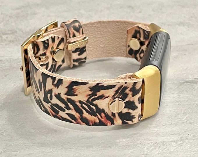 Leopard Print Fitbit Charge 6 Band, Women Fitbit Charge 6 Bracelet, Leather Fitbit Charge 5 Strap, Adjustable Fitbit Charge 5 Wristband