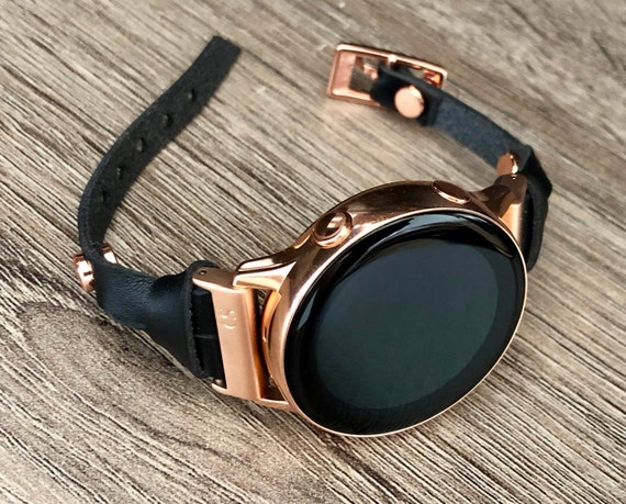 Black Leather Rose Gold Samsung Galaxy Active Band Rose Gold Galaxy Watch  Active2 Bracelet 40mm 44mm Rose Gold Watch Band Watch Wristband 