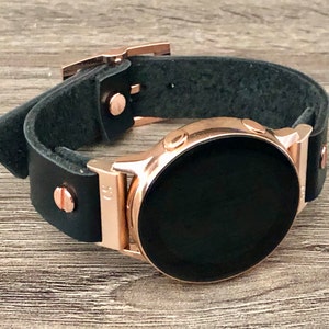 Black Leather Rose Gold Samsung Galaxy Active Band, Rose Gold Galaxy Watch Active2 Bracelet 40mm 44mm, Rose Gold Watch Band Watch Wristband image 5