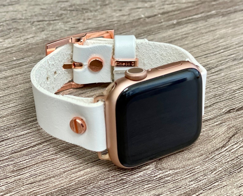 Rose Gold & White Leather Apple Watch Band 38mm 40mm 42mm 44mm Etsy