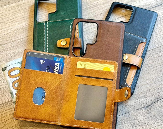 Leather Case Wallet Samsung Galaxy 25 Ultra 24 Plus 23 Card Cash Pocket - Personalized