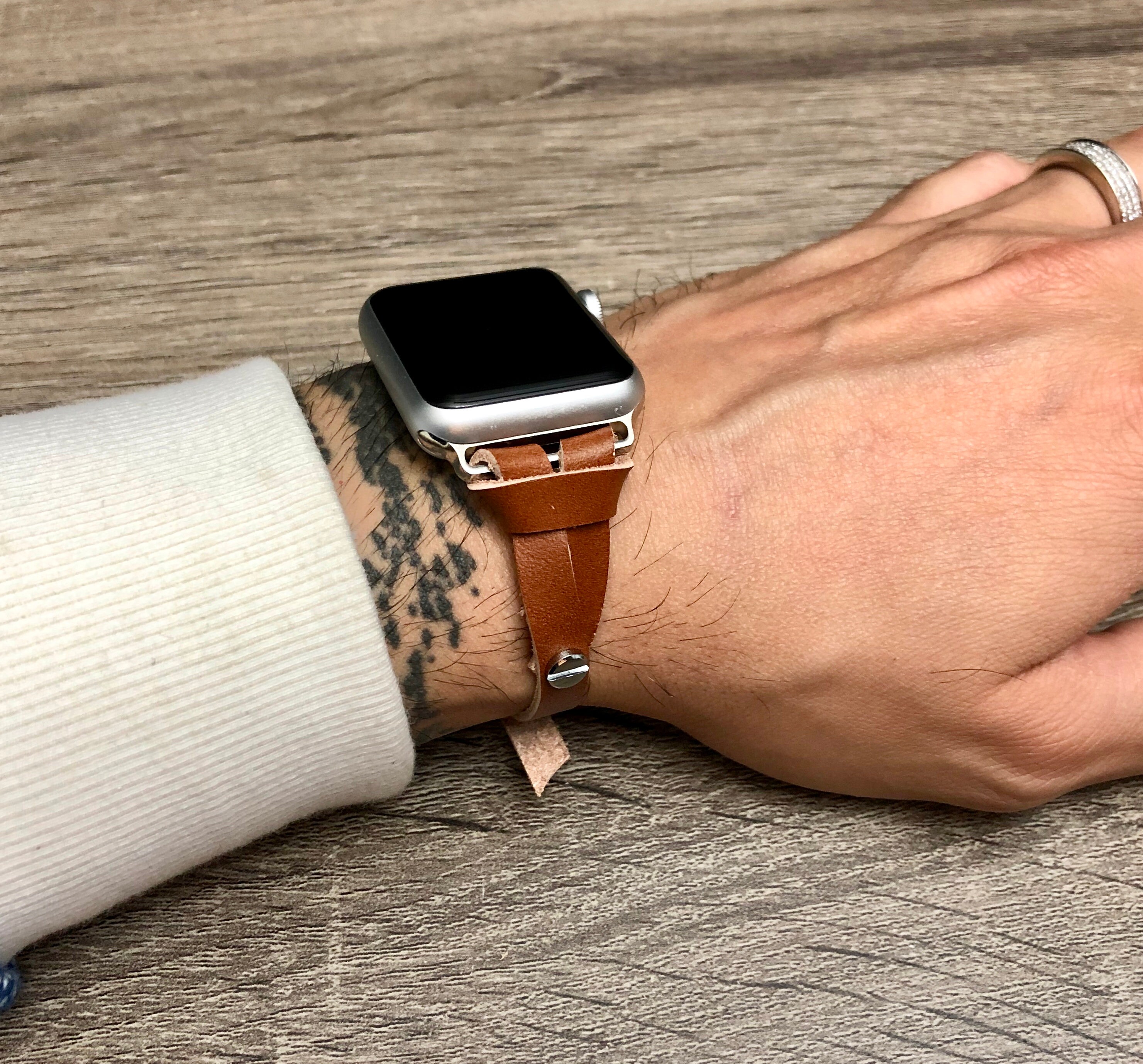 Bronze Leather Apple Watch Band Strap Elegant Slim IWatch Band 