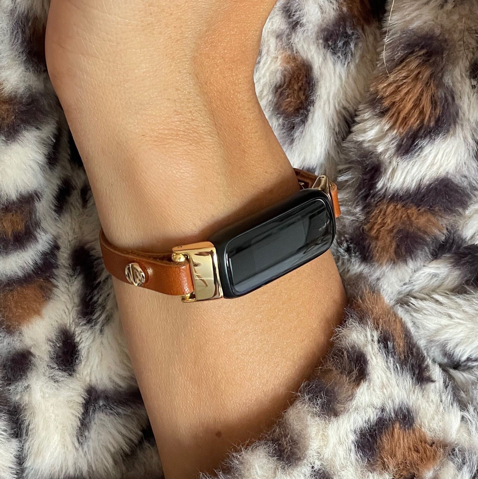 Boho Chic Fitbit LUXE Band Unisex Luxury Vegan Leather Leopard