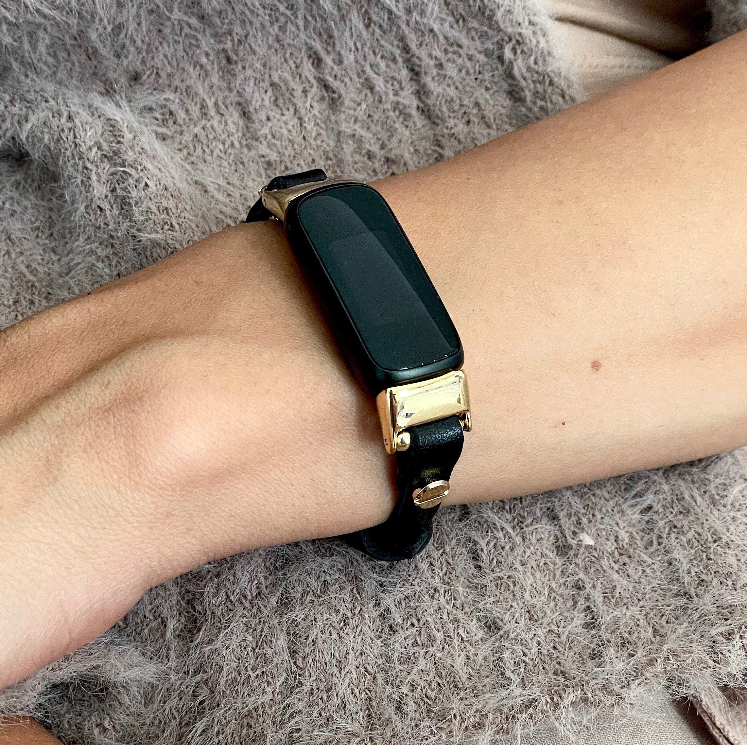Slim Black Leather Fitbit Luxe Band Gold Fitbit Luxe Bracelet Adjustable Fitbit  Luxe Wristband Women Fitbit Luxe Jewelry