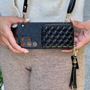 Crossbody leren portemonnee portemonnee voor Samsung Galaxy S25 S24 Plus Ultra Samsung S24/S23/S22/S21, tassel gepersonaliseerde telefoonhoes portemonnee draagkoord