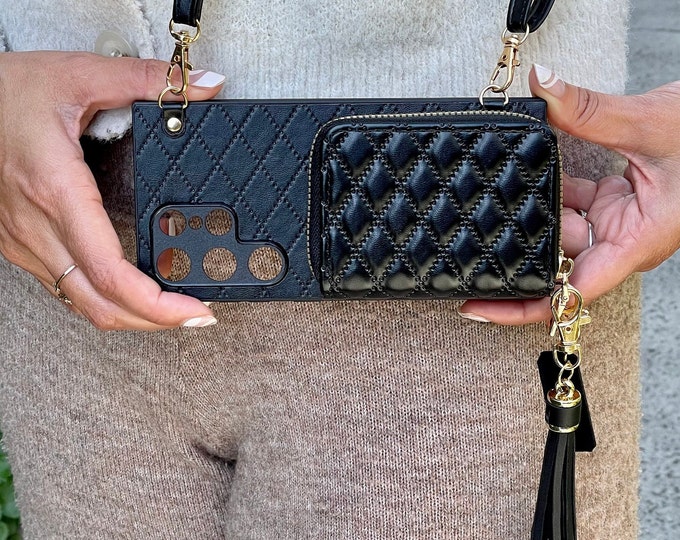 Crossbody Leather Case Wallet for Samsung Galaxy S25 S24 Plus Ultra Samsung S24/S23/S22/S21, Tassel Personalized Phone Case Purse Lanyard