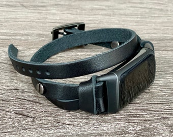 Cinturino Fitbit Charge 5 in pelle, cinturino Fitbit Charge 5 a doppio giro, cinturino Fitbit Charge 5 nero, cinturino Fitbit Charge 5 regolabile
