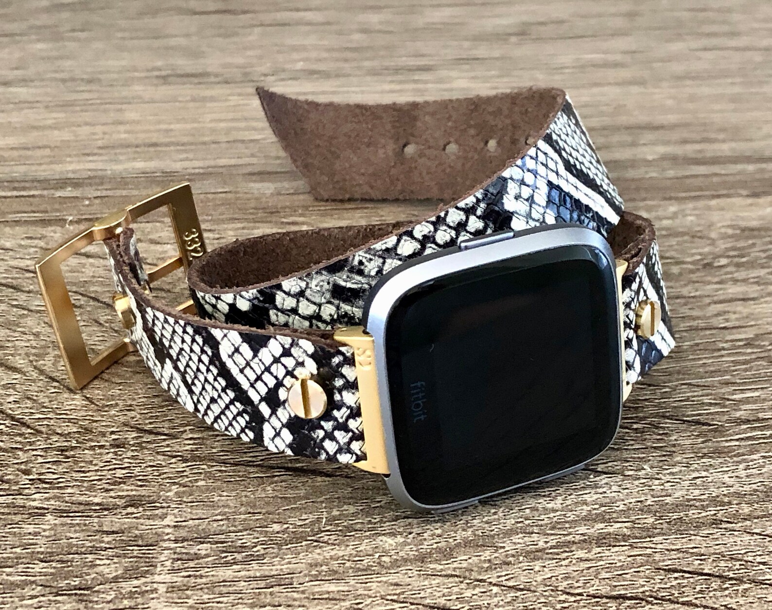 Gold & Snake Skin Print Leather Fitbit Versa 2 Band Fitbit Etsy
