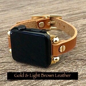 Correa dorada para Apple Watch: Pulsera delgada de cuero para iWatch para mujer imagen 3