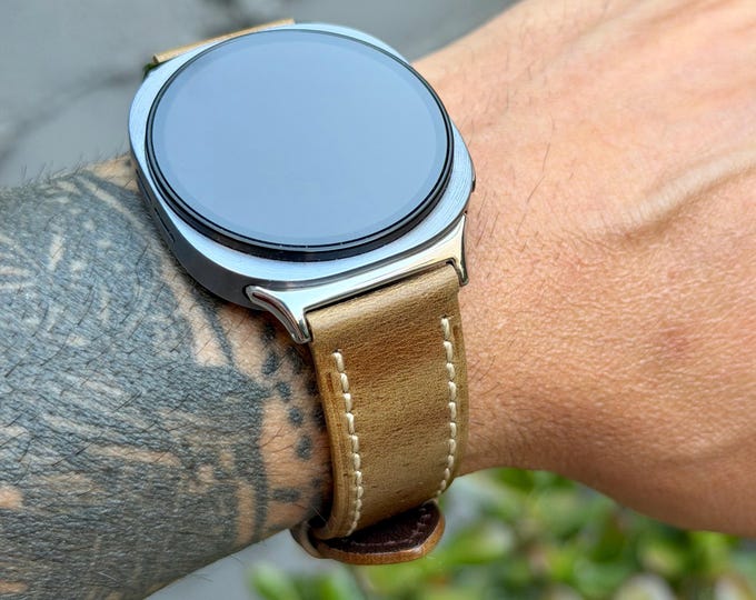 Rustic Leather Galaxy Watch 8 Band, Classic Adjustable Size Strap