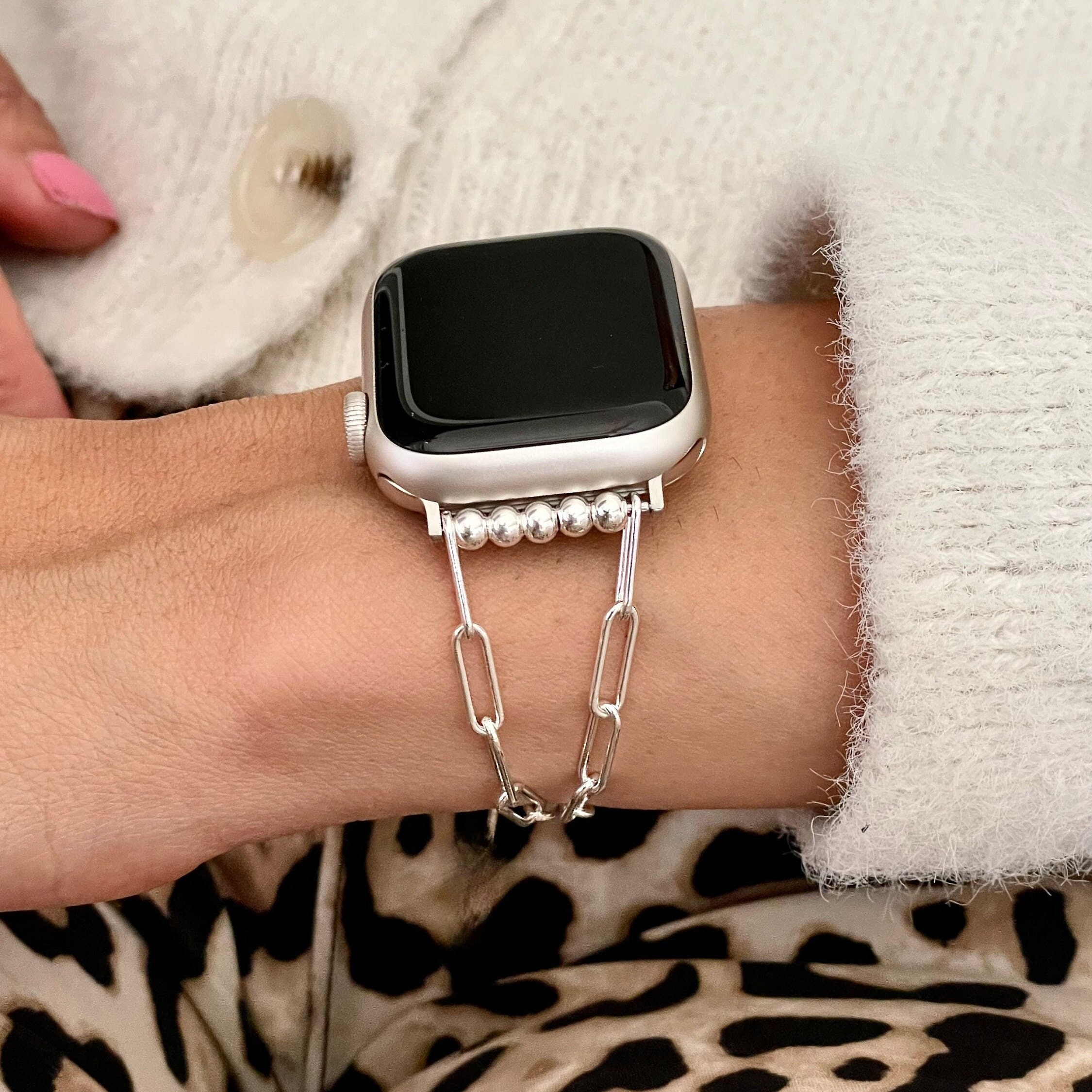  925 Sterling Silver Bracelet Compatible for Apple Watch Formal  Style Luxury Watch Strap Women Wear Band for iWatch 38mm 40mm 41mm 42mm  44mm 45mm : Handmade Products