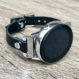 Samsung Galaxy Watch 6 Band - 44mm/40mm, Slim Black Leather Bracelet, 20mm Watch Band, Galaxy Watch 6 Classic, Galaxy Watch 5 Pro Band