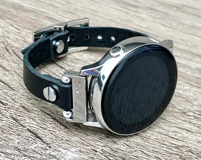 Samsung Galaxy Watch 6 Band - 44mm/40mm, Slim Black Leather Bracelet, 20mm Watch Band, Galaxy Watch 6 Classic, Galaxy Watch 5 Pro Band