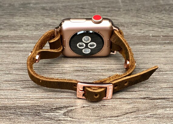 Chestnut Color Apple Watch Band 38mm 40mm 42mm 44mm Rose Gold Rustic Leather Apple Bracelet Brown Leather Watch Strap Women iWatch Band