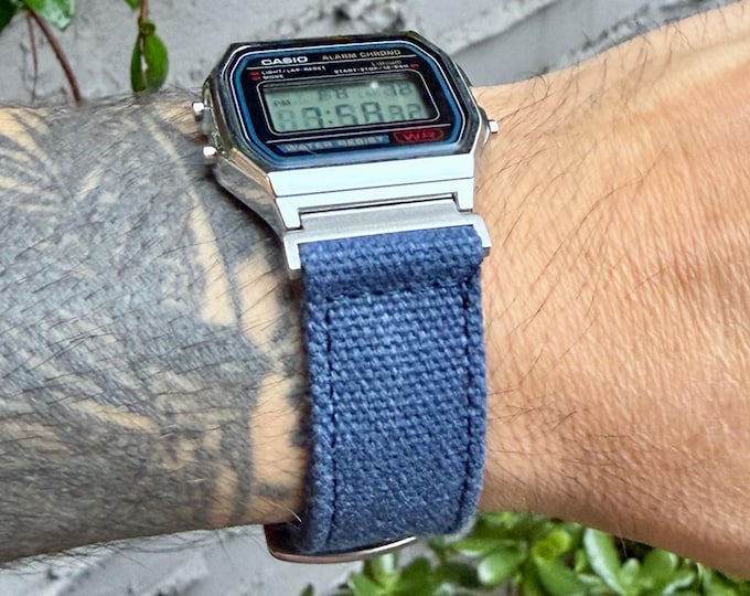 Navy Canvas Watch Band for Casio F-91W, A158W, and Royale – 20mm Strap Quick-Release Pins