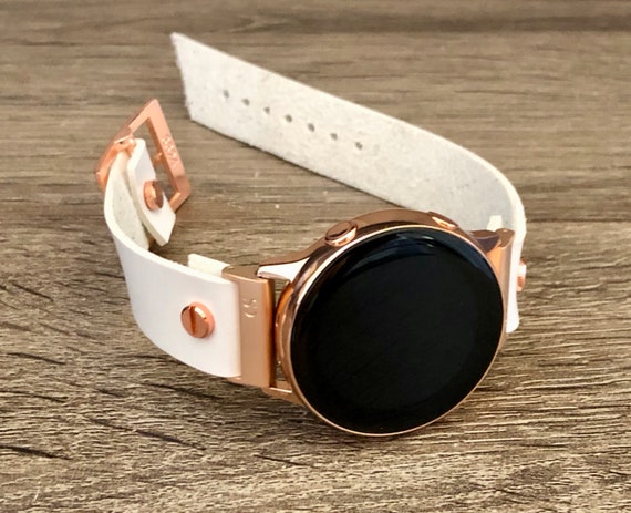 White Leather Rose Gold Samsung Galaxy Active Band, Rose Gold