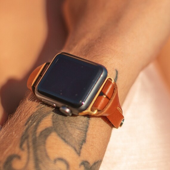 Klassieke lichtbruine leren Apple Watch band stijlvol en duurzaam bandje voor alle series perfect modeaccessoire voor dagelijks gebruik Etsy Belgie