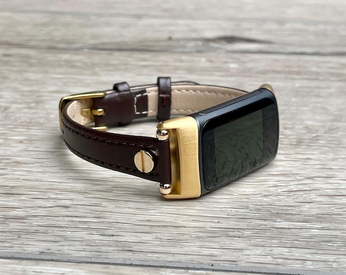Leather Fitbit Charge 6 Band: Slim Fit Strap, Adjustable Size Bracelet