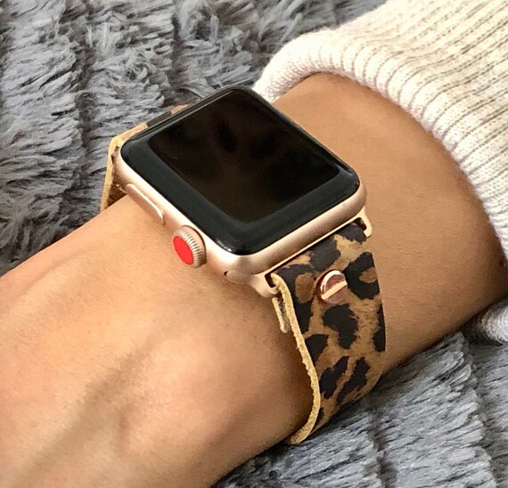 Leopard Print Leather Apple Watch Band 