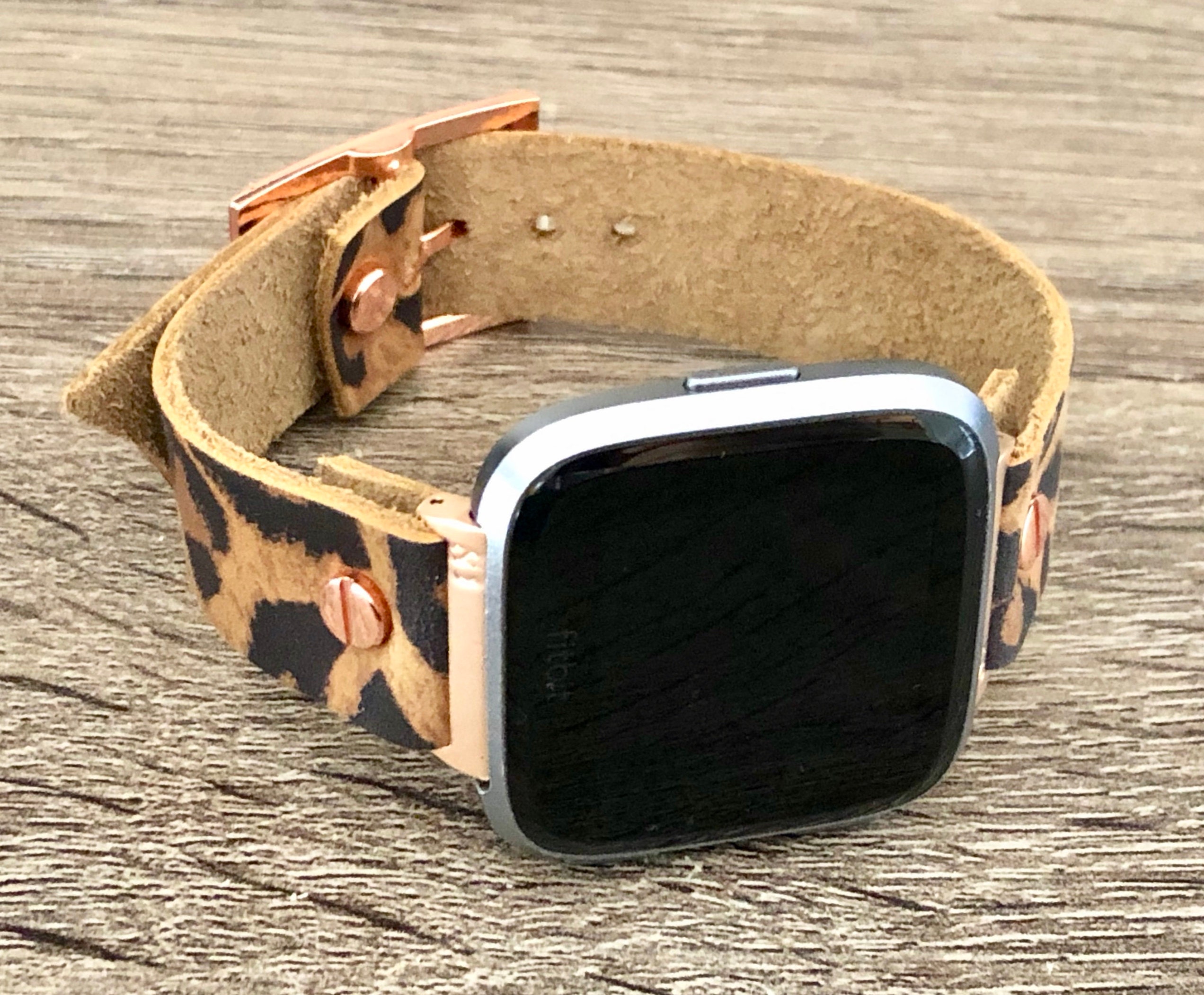 Leopard Print Leather Fitbit Versa 2 Band Rose Gold Fitbit Versa Lite Watch Strap Adjustable