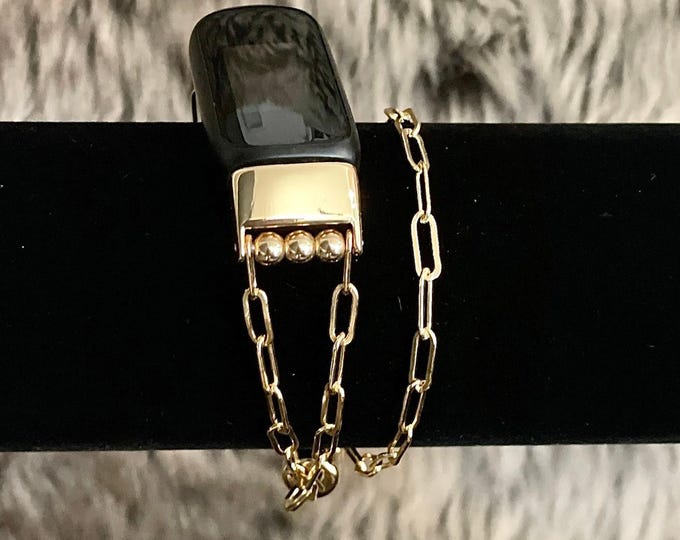 Fitbit Inspire 3 Band Chain Double Wrap 14K Gold Filled Paperclip Bracelet