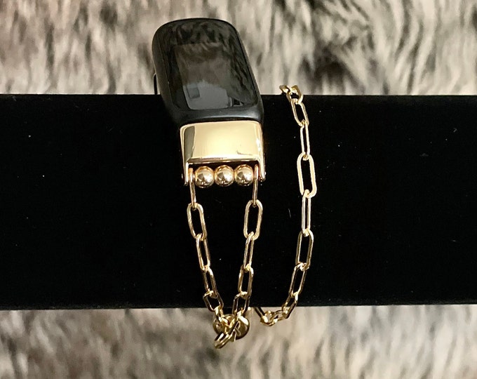 Paperclip Chain Double Wrap Bracelet for Fitbit Luxe & Inspire 3, 14K Gold Filled with Earth Magnet Clip Closure