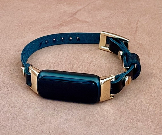 Bracelet Fitbit Luxe en cuir noir et or Bracelet Slim Fitbit Luxe