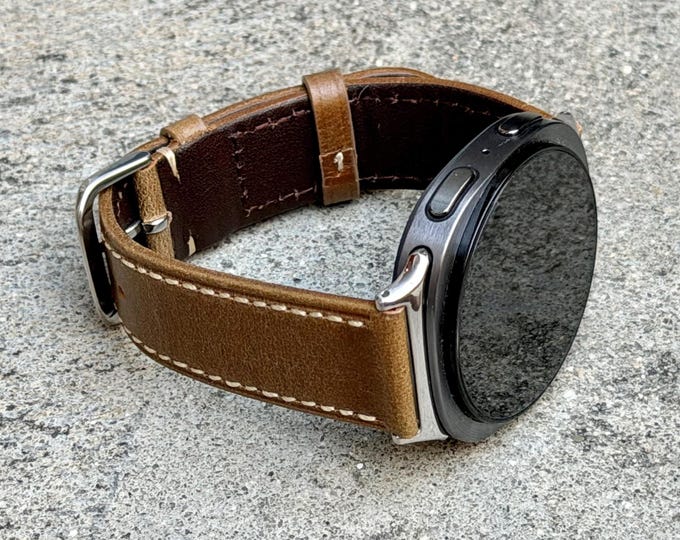 Genuine Leather Galaxy Watch 8 Band, Elegant Camel Brown Strap for Men - Adjustable Size