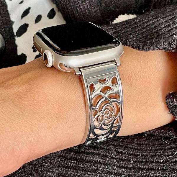 Apple Watch Silver Band 42mm 46mm 41mm 45mm 38mm 40mm , Metal Apple Watch Bracelet, Adjustable Links Band, Women's Apple Watch Band