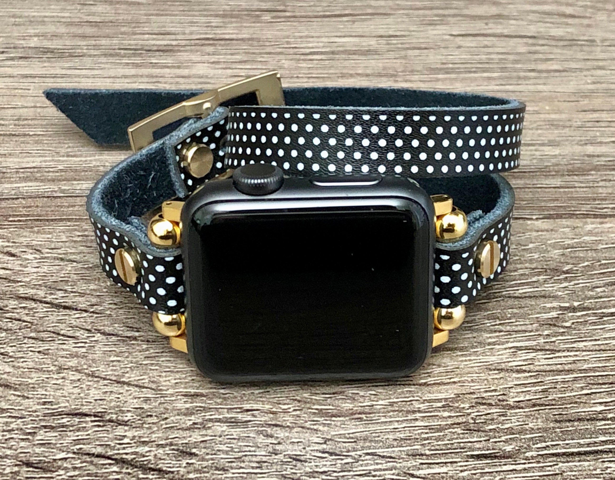Women Apple Watch Leather Band Polka Dots Bracelet Double Wrap Strap