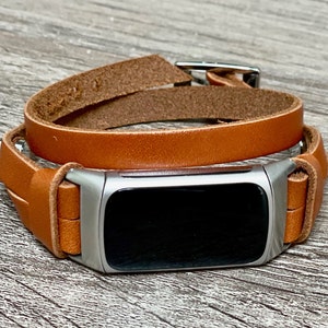 Brown Leather Fitbit Charge 5 Band, Double Wrapped Fitbit Charge 5 Bracelet Brown Fitbit Charge 5 Strap Adjustable Fitbit Charge 5 Wristband