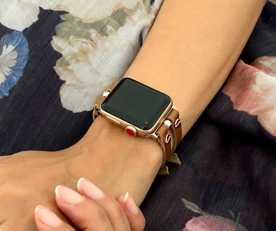 New Leather Watch Band for Apple Watch Series 8 7 6 SE/ Rose Gold