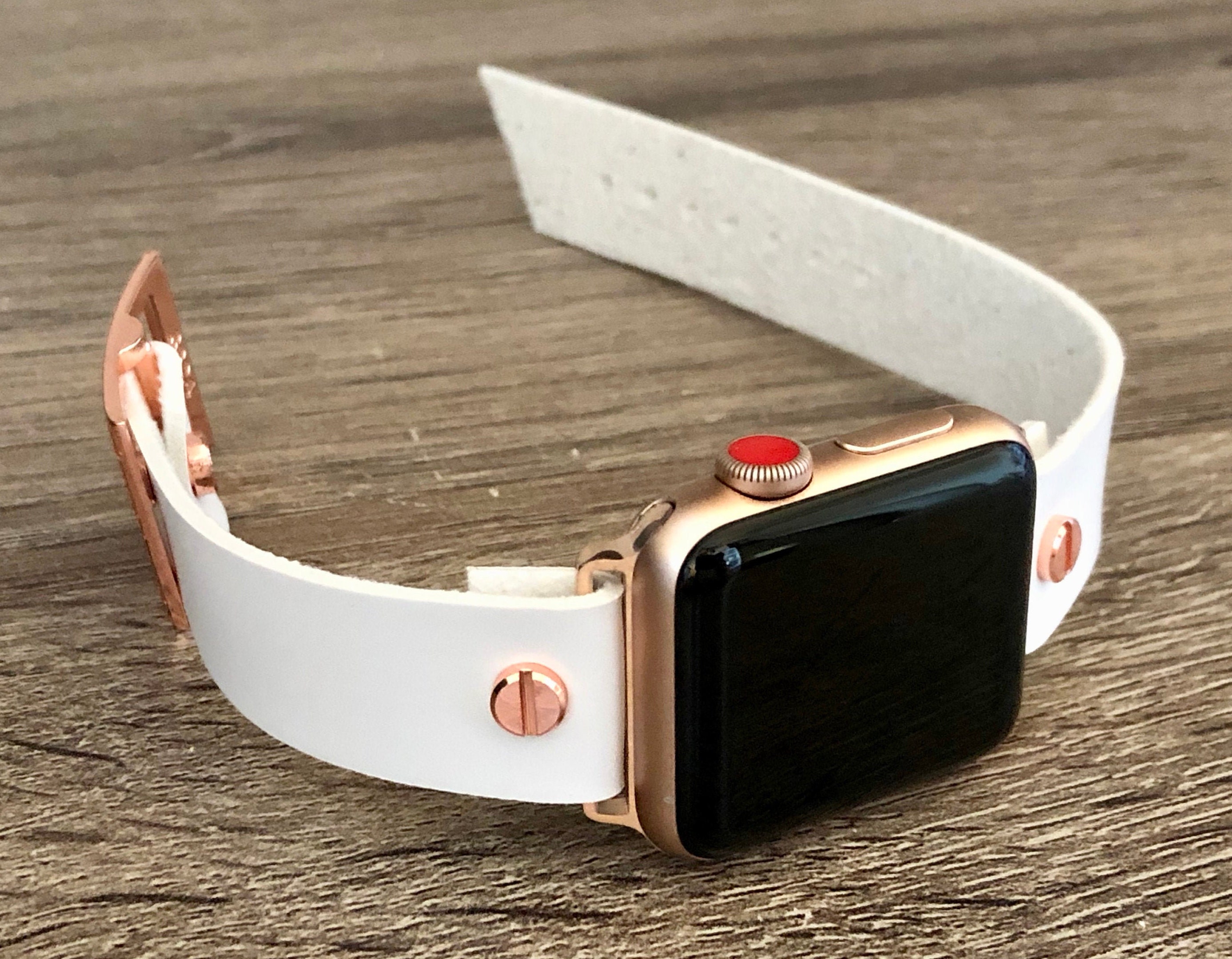White Leather Rose Gold Apple Watch Band 38mm 40mm 42mm 44mm Etsy
