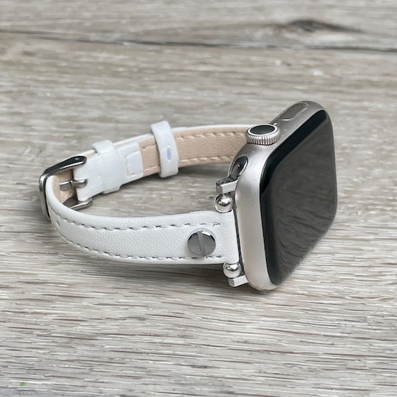 Slim White Leather Apple Watch Band for Women, Adjustable  display picture 1