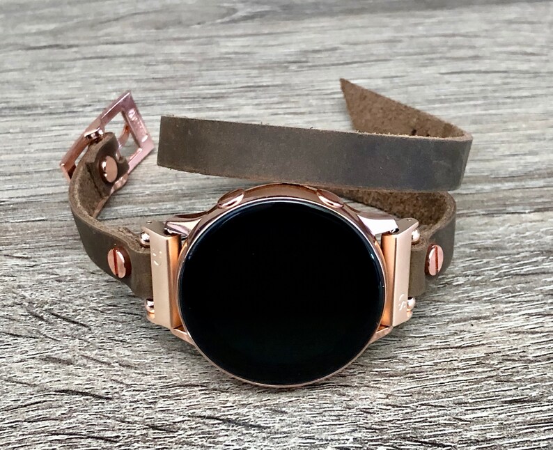 Brown Leather Galaxy Active 2 Band 40mm 44mm Pink Gold Watch Etsy