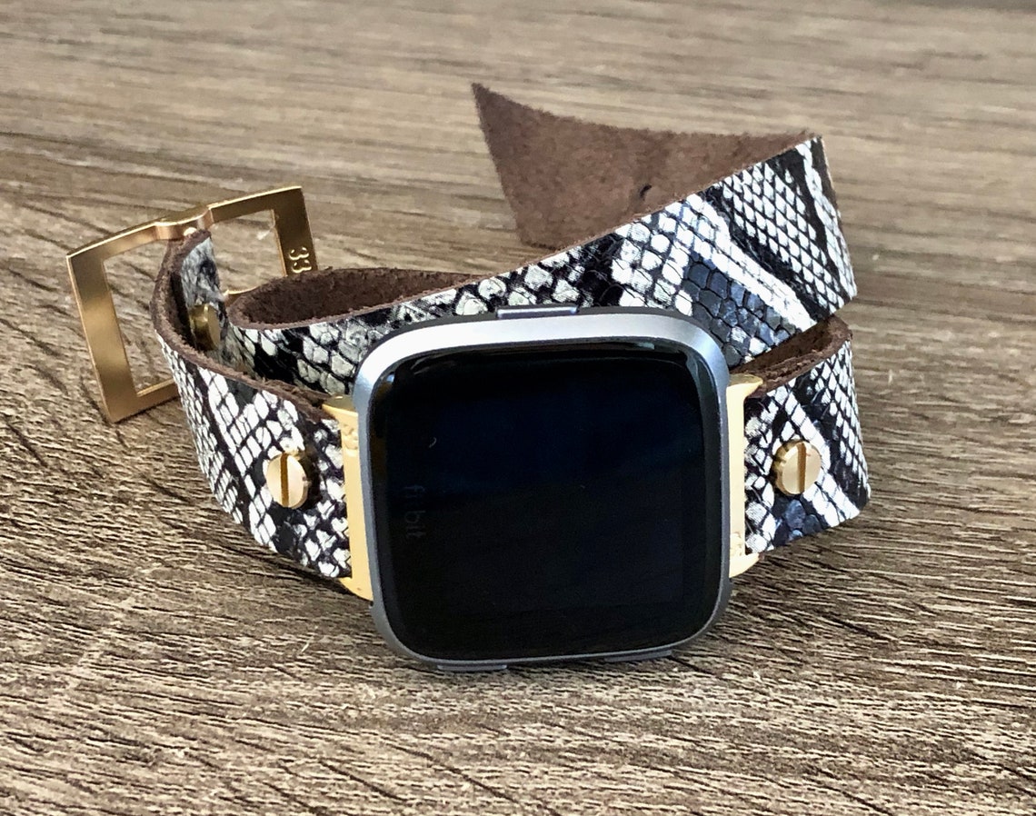 Gold & Snake Skin Print Leather Fitbit Versa 2 Band Fitbit Etsy
