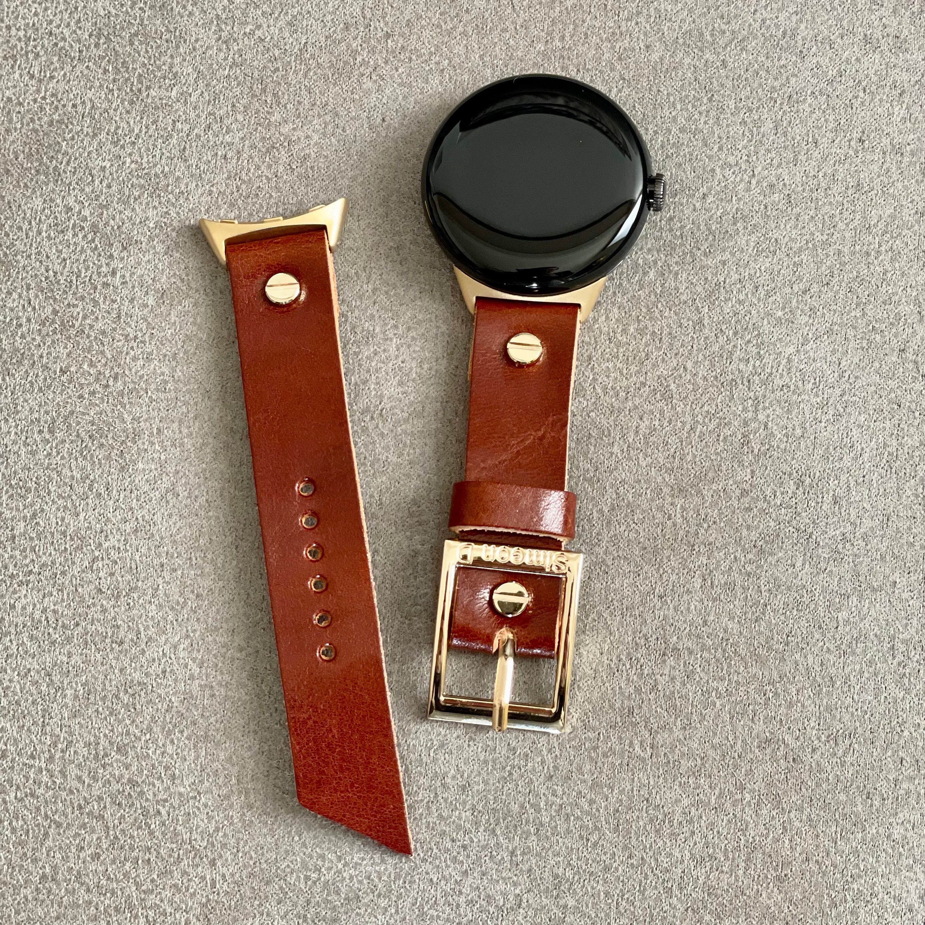 For Google Pixel Watch / Watch 2 Rose Gold Buckle Watch Band Strap with Crown-Shape Connector - Snake Texture