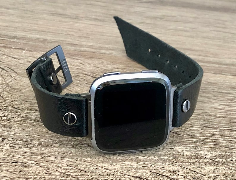 Black Leather Fitbit Versa 2 Watch Band Black Fitbit Versa - Etsy