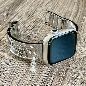 Silver Metal Band for Apple Watch - North Star Charm - Luxury iWatch Bracelet - Women Jewelry Watch Strap - Gift for Her - Adjustable Bangle